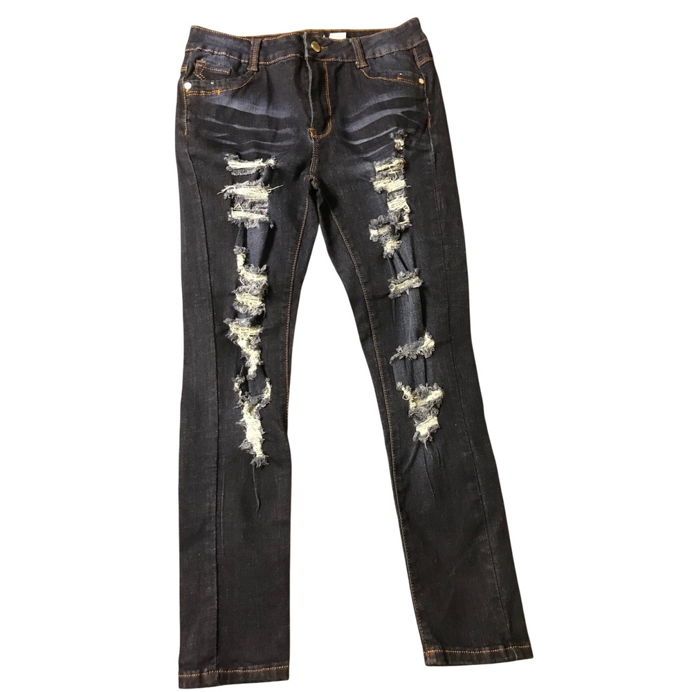 Blue Republic Co Junior Distressed Skinny Jeans Dark Wash Ripped Denim Size 11